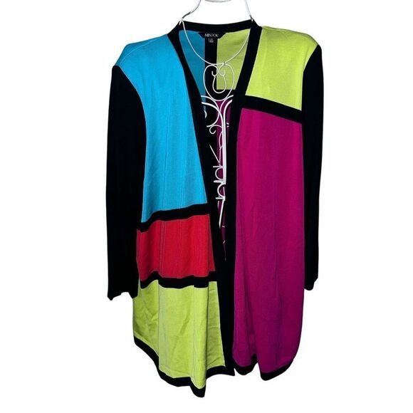 GREAT CONDITION EXCLUSIVELY Misook Black Multi-Color Colorblock Happy Bright Mod - Picture 1 of 9